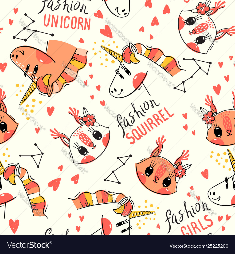 Seamless pattern with faces squirrel vector image Seamless pattern with faces squirrel