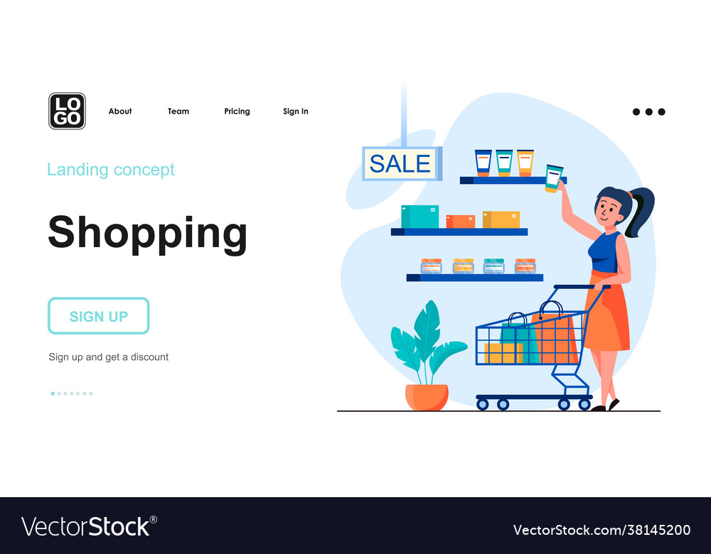 Shopping Web Concept Woman Buys Cosmetics Vector Image