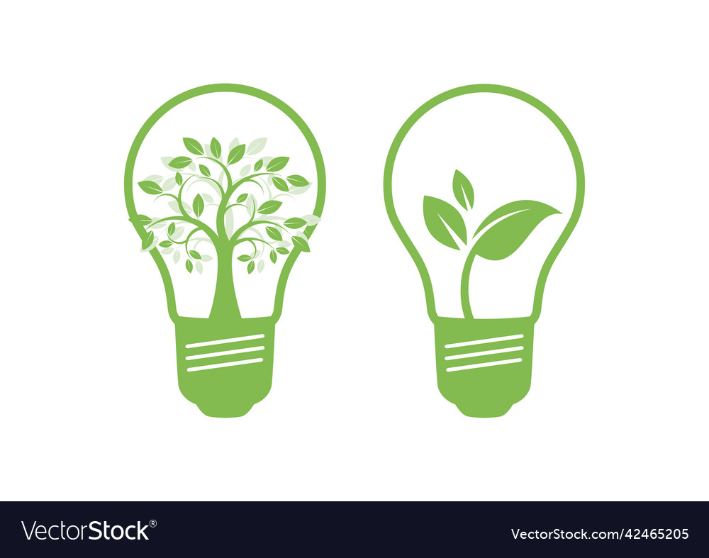 Eco light bulb with green leaf icon set