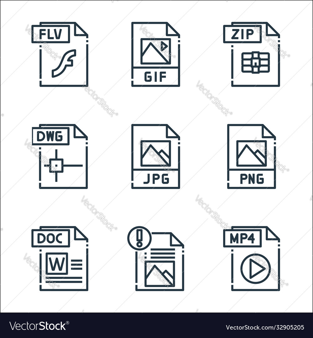 File type line icons linear set quality