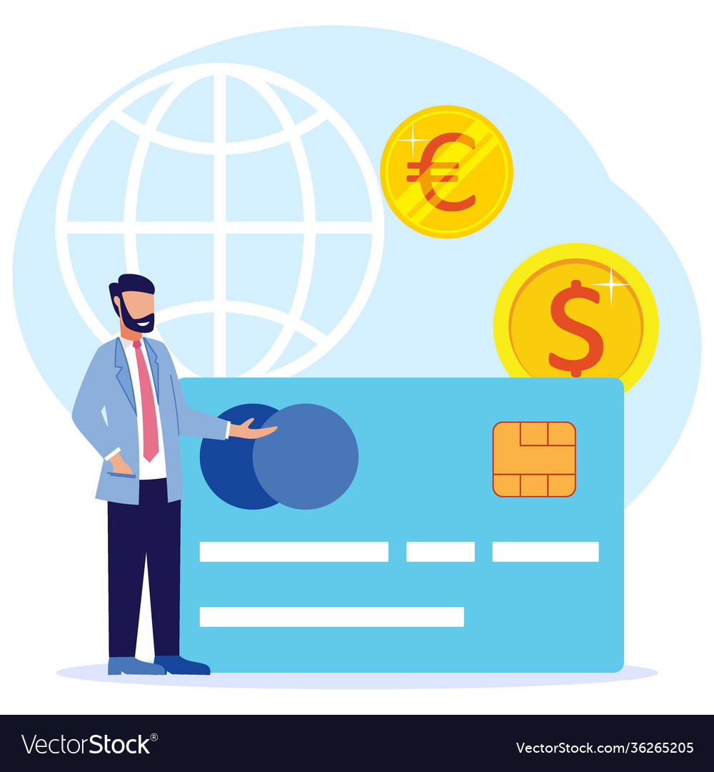 Graphic cartoon character credit card payment Vector Image