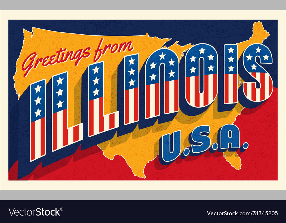 Greetings from illinois usa retro style postcard Vector Image