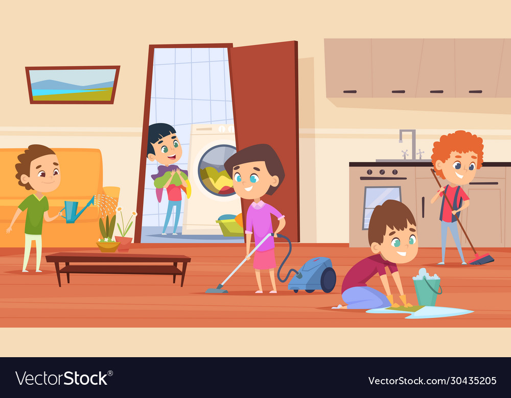 Housework with parents family couple mother Vector Image