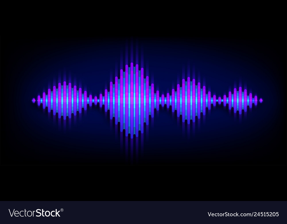 Neon wave sound vector background. Music soundwave design, purple light  elements isolated on dark backdrop. Radio frequency beat lines Stock Vector