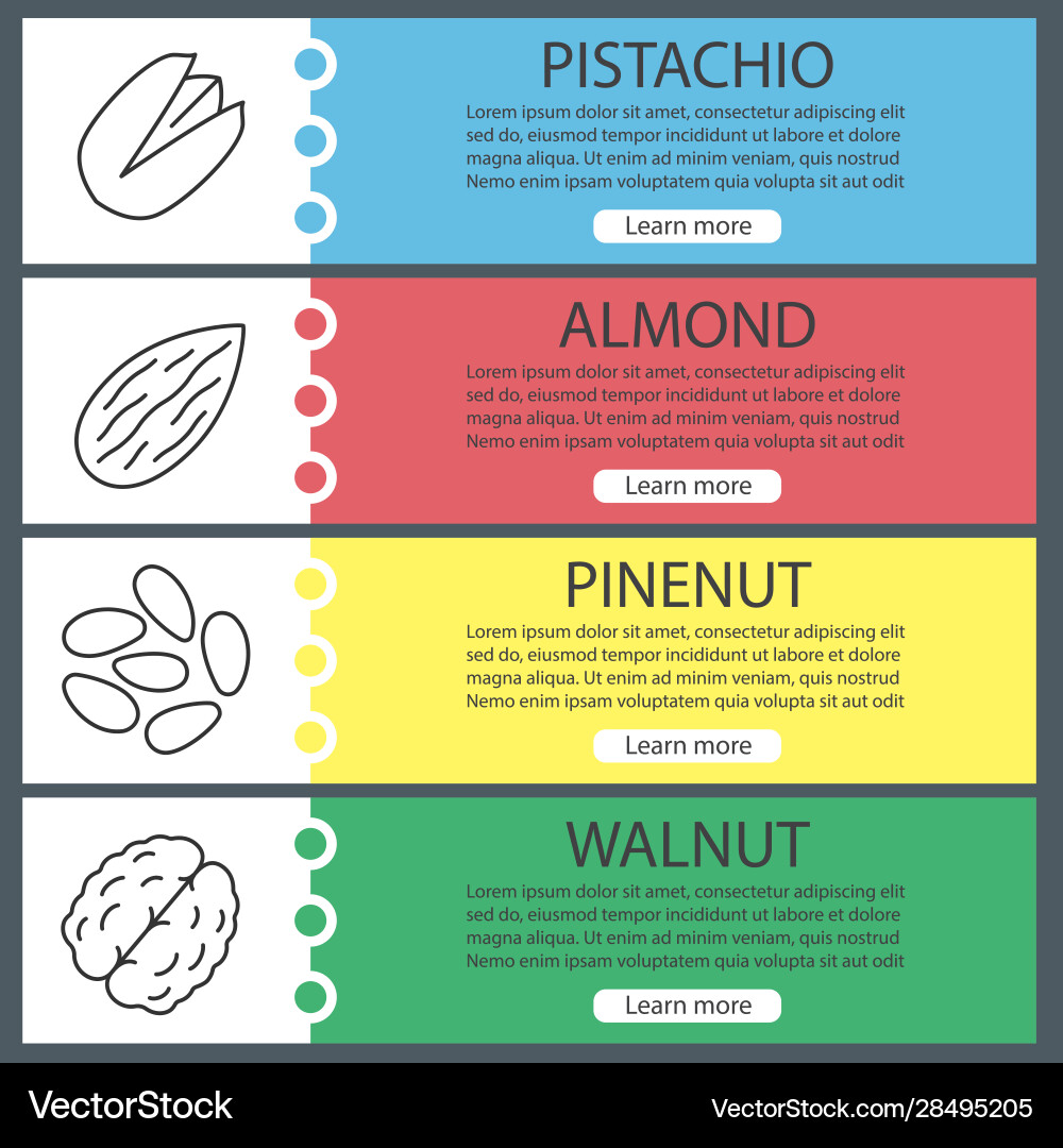 Nuts Types Web Banner Templates Set Royalty Free Vector