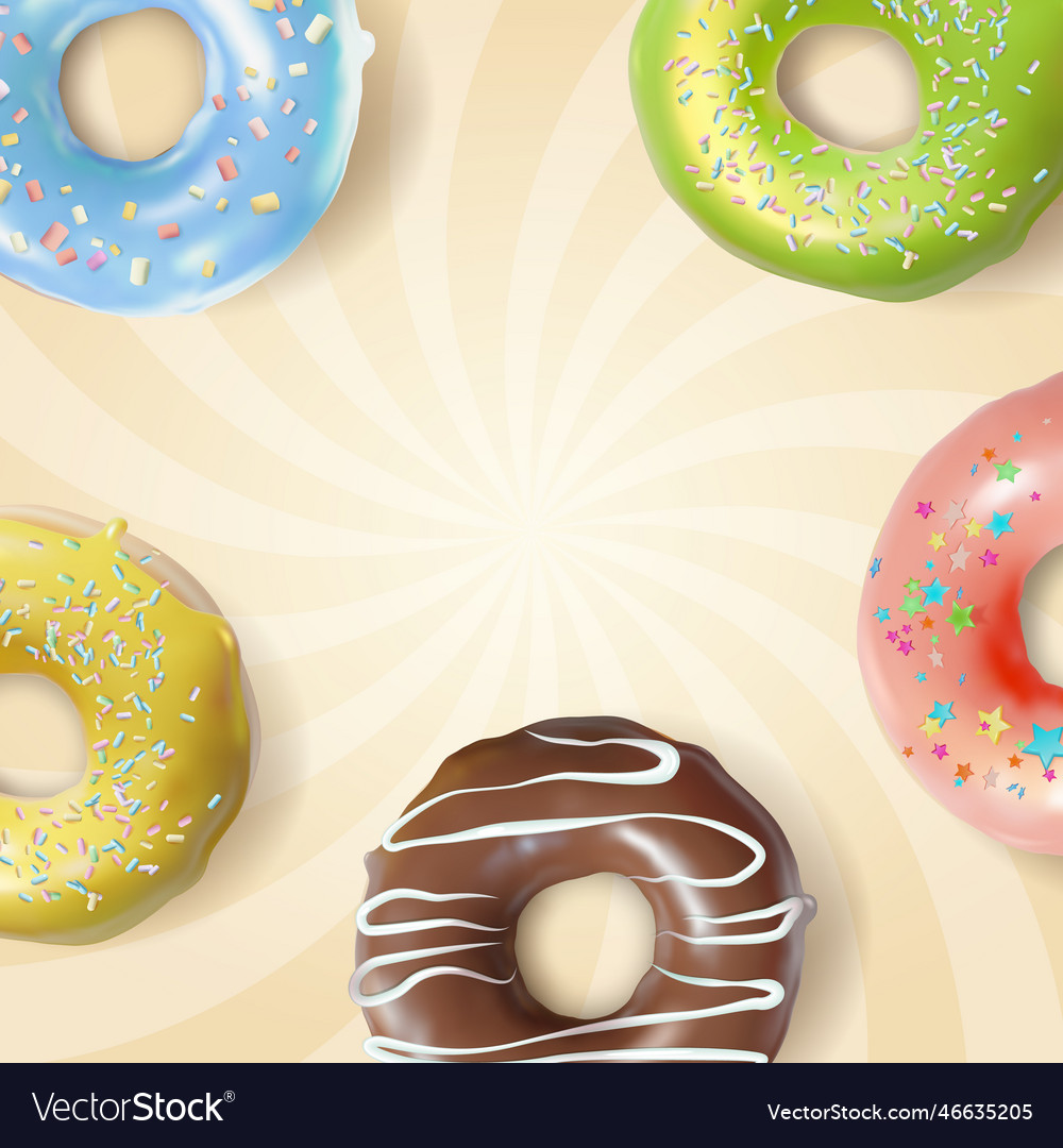 Realistic detailed 3d fresh hot donuts concept