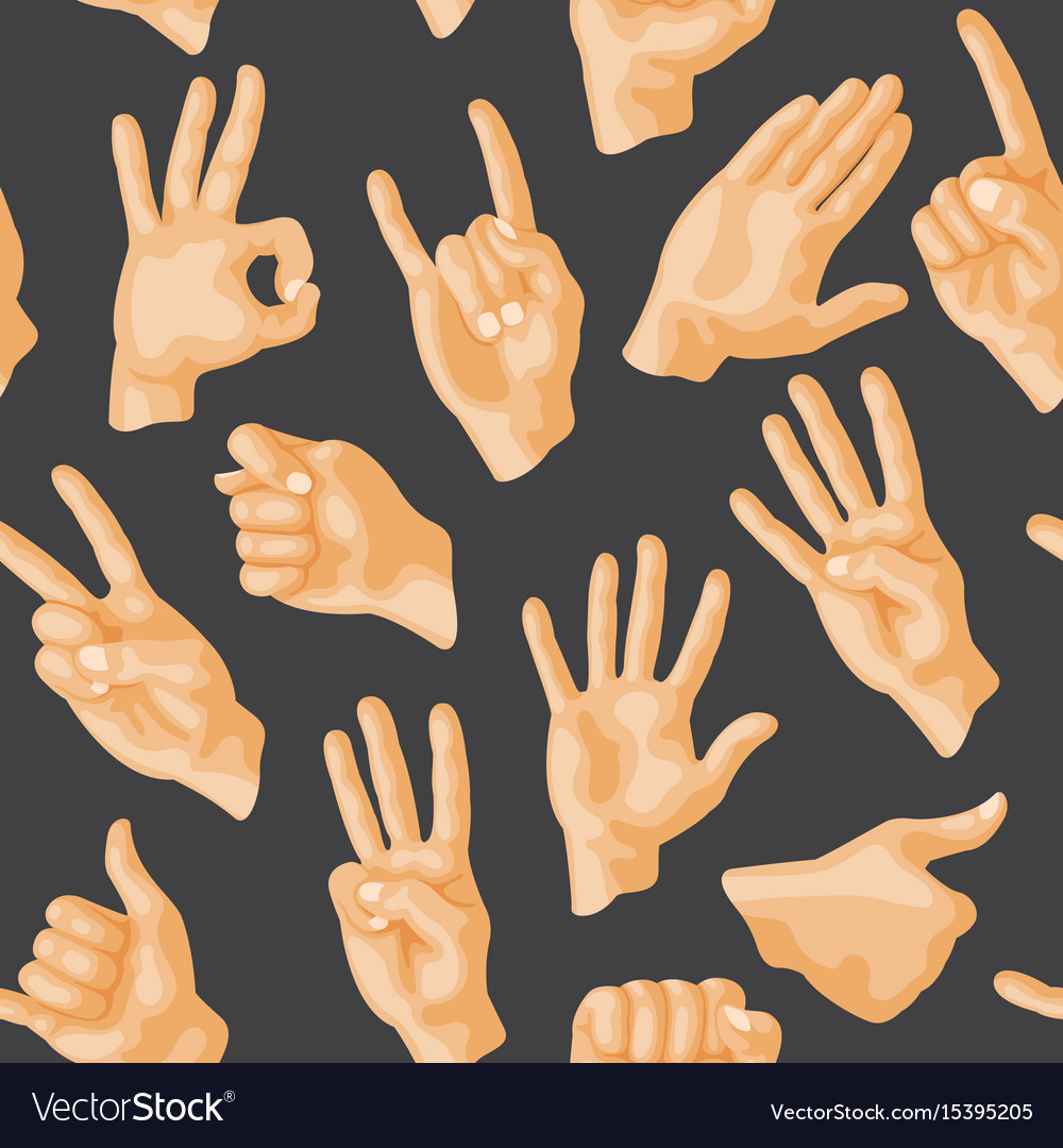 Seamless pattern with various hands gestures dumb