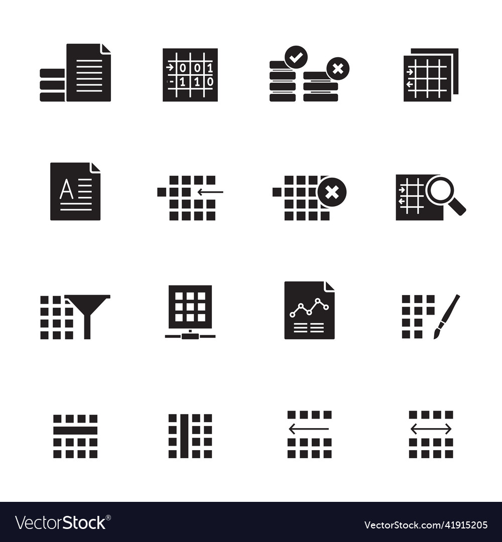 Silhouette database and table formatting icons vector image Silhouette database and table formatting icons