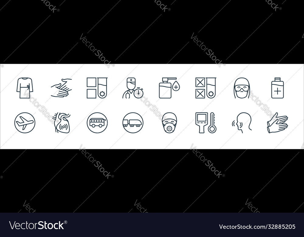 Stop virus line icons linear set quality vector image Stop virus line icons linear set quality