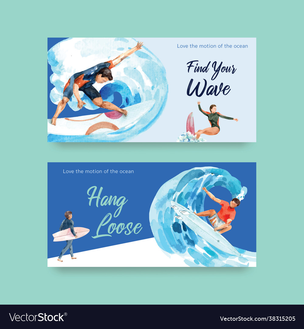 Twitter template with surfboards at beach design Vector Image