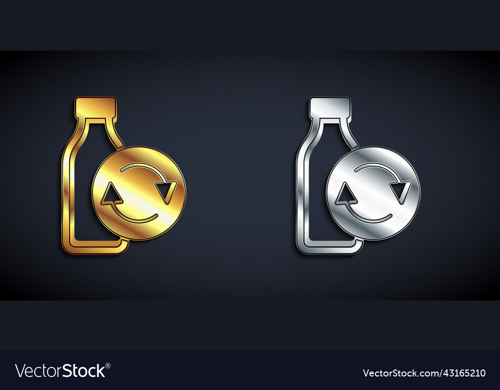 Gold and silver recycling plastic bottle icon