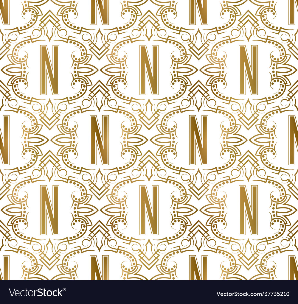 Golden initial seamless pattern with n letter vector image Golden initial seamless pattern with n letter