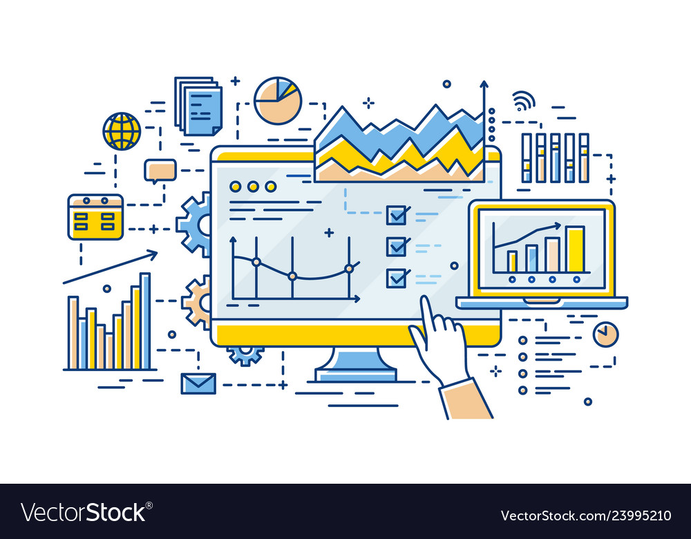 Hand analyst pointing at computer display vector image Hand analyst pointing at computer display