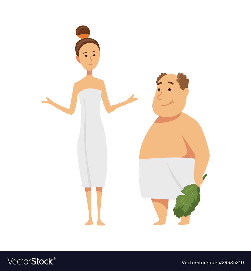 Man and woman bathhouse or banya procedure