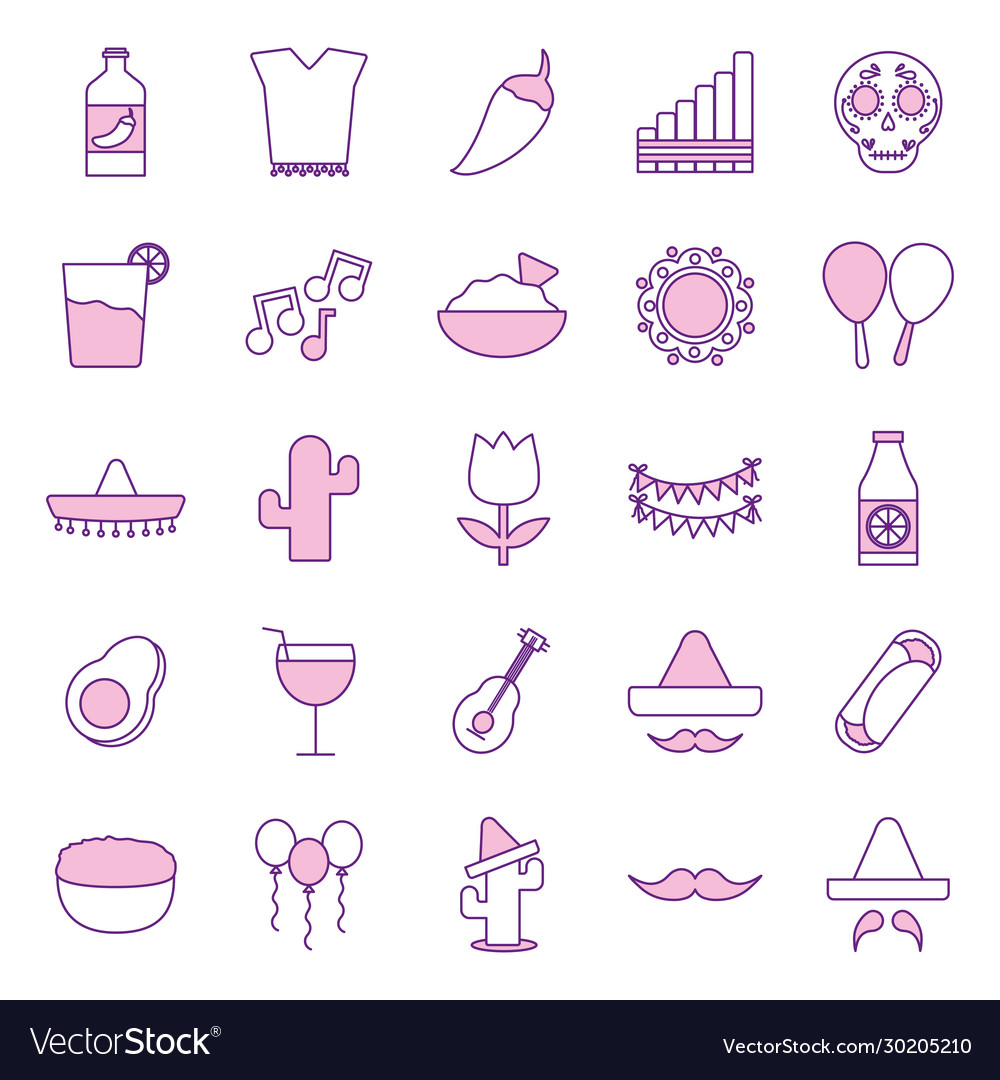 Mexican line style icon set design