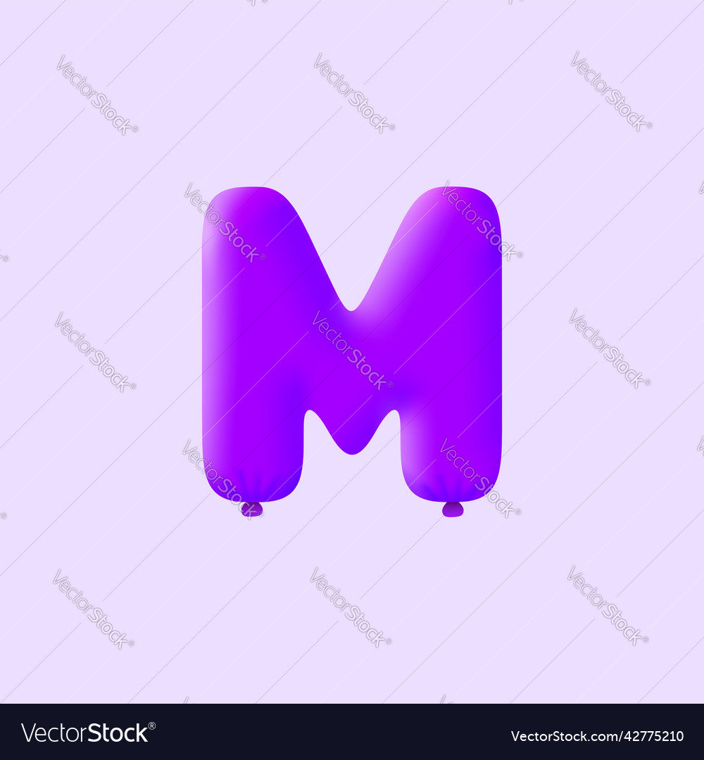 Purple 3d letters m balloon realistic helium Vector Image