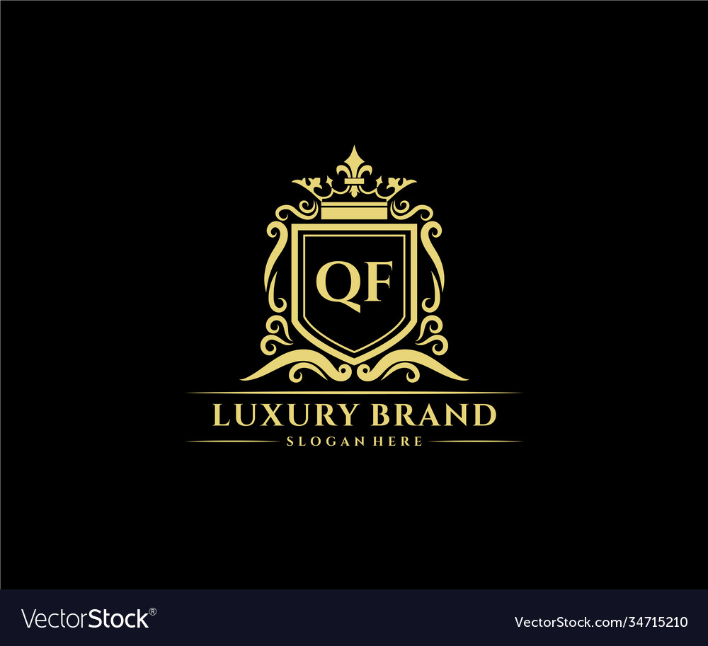 Qf initial letter gold calligraphic feminine