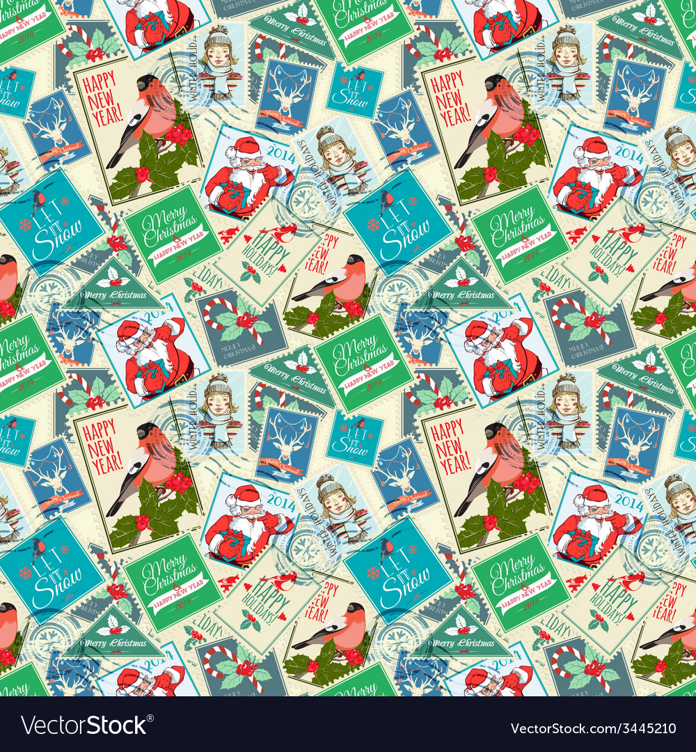 seamless background of christmas postal stamps vector image