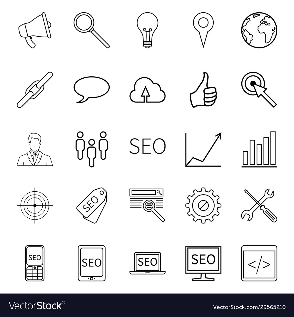 Set seo icons search engine optimization vector image Set seo icons search engine optimization