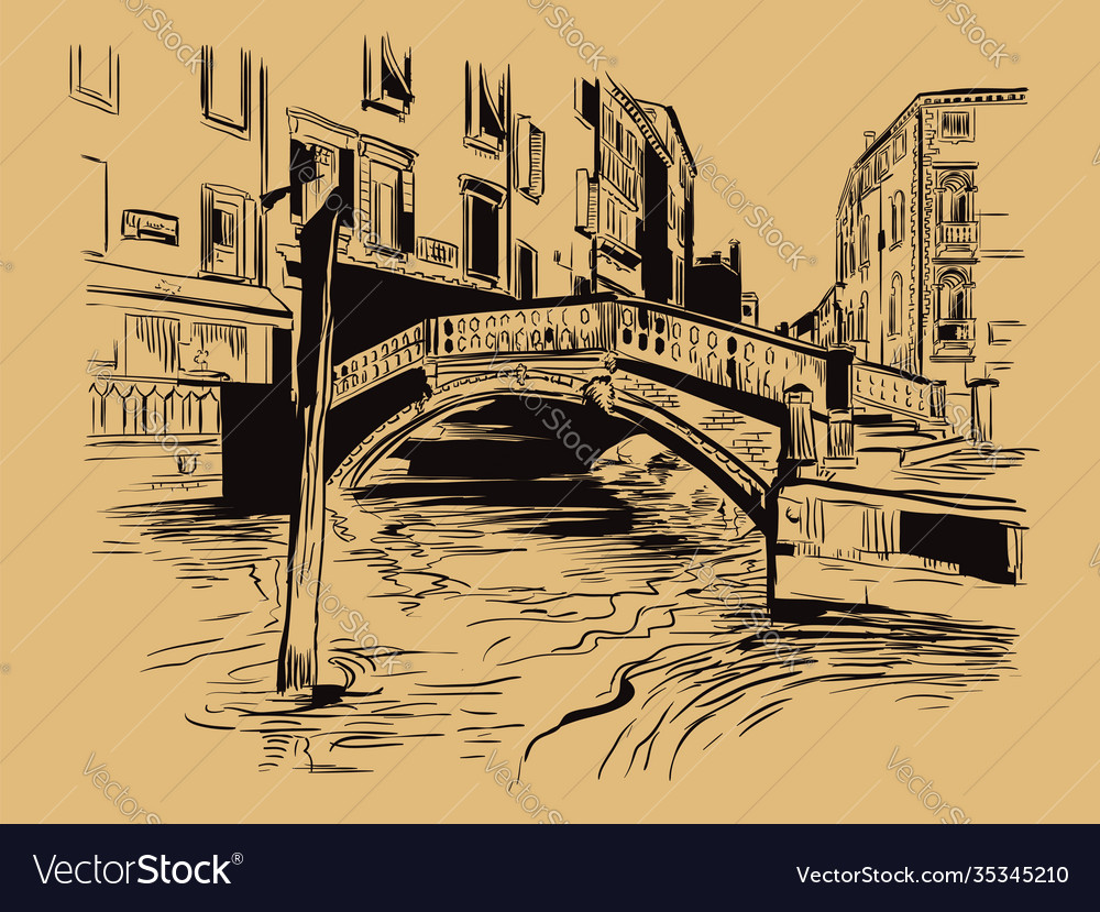Venice hand drawing canal vector image Venice hand drawing canal