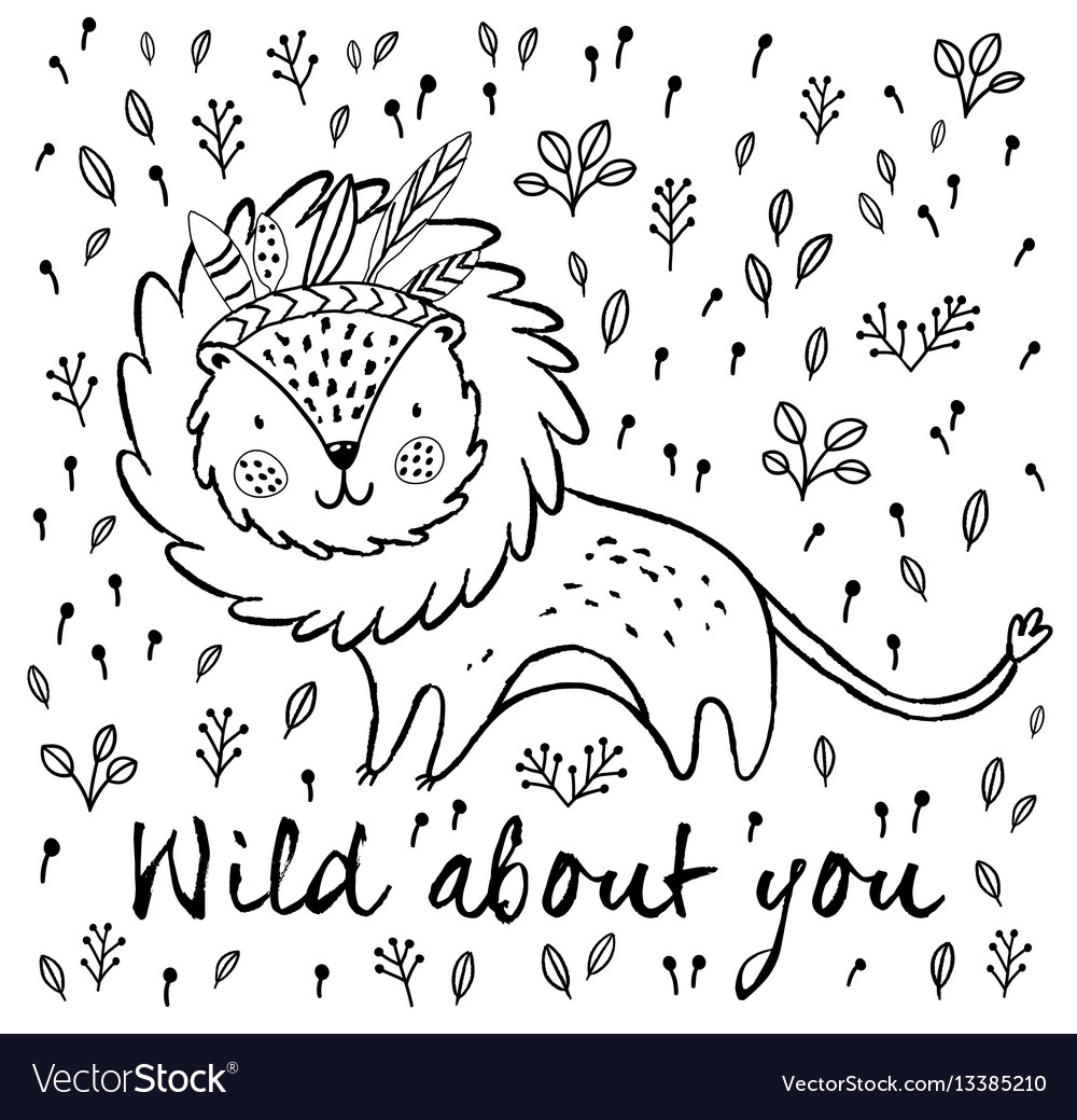 Wild about you cute lion cartoon