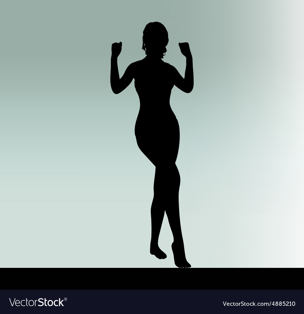 Woman silhouette with hand gesture power and might