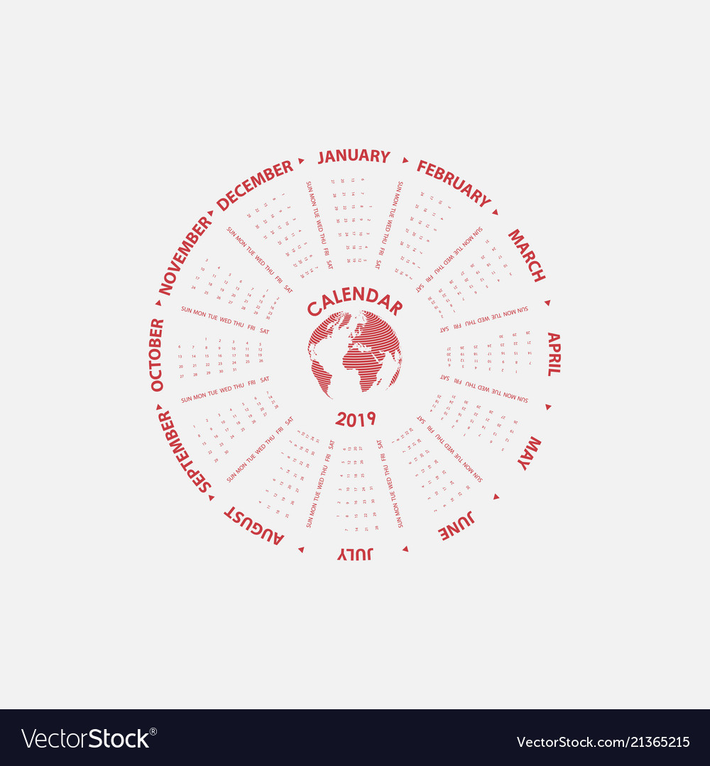 2019 calendar templatecircle calendar vector image on vectorstock circle calendar template