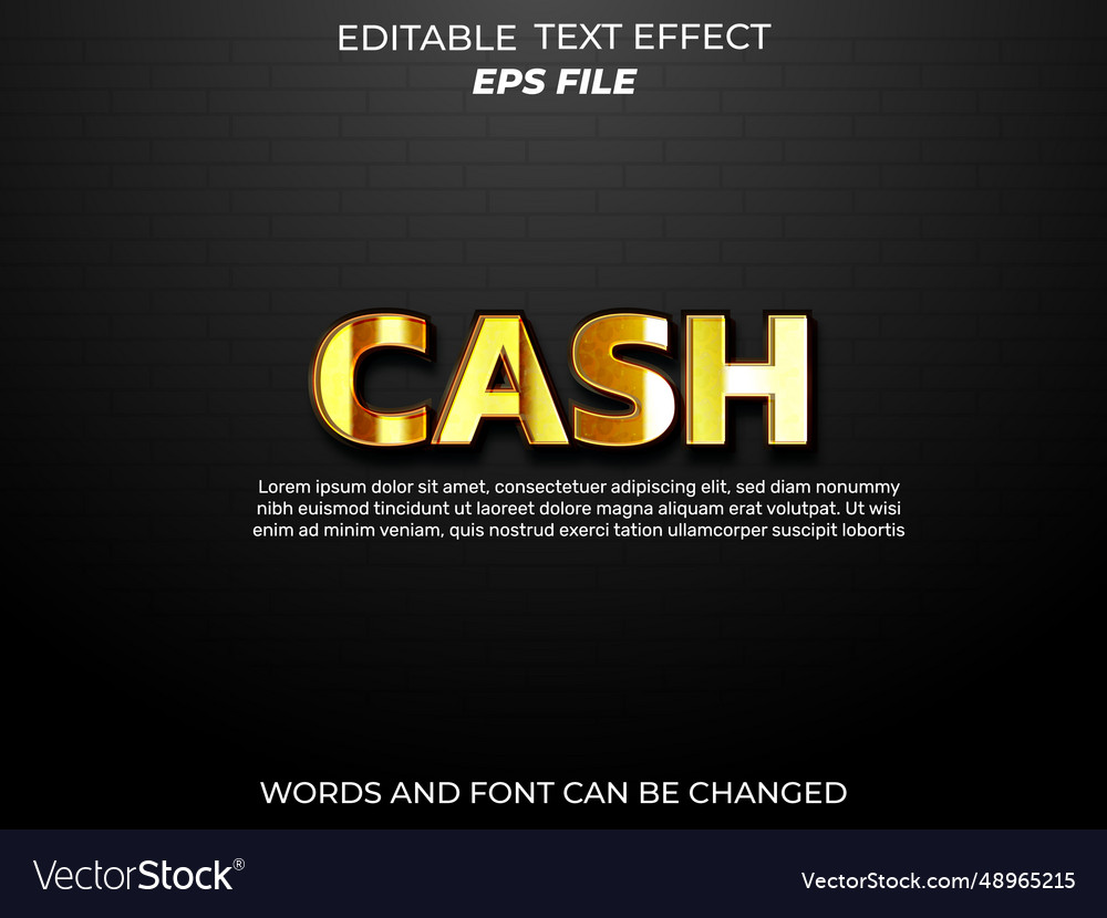 Cash text effect font editable typography 3d vector image Cash text effect font editable typography 3d