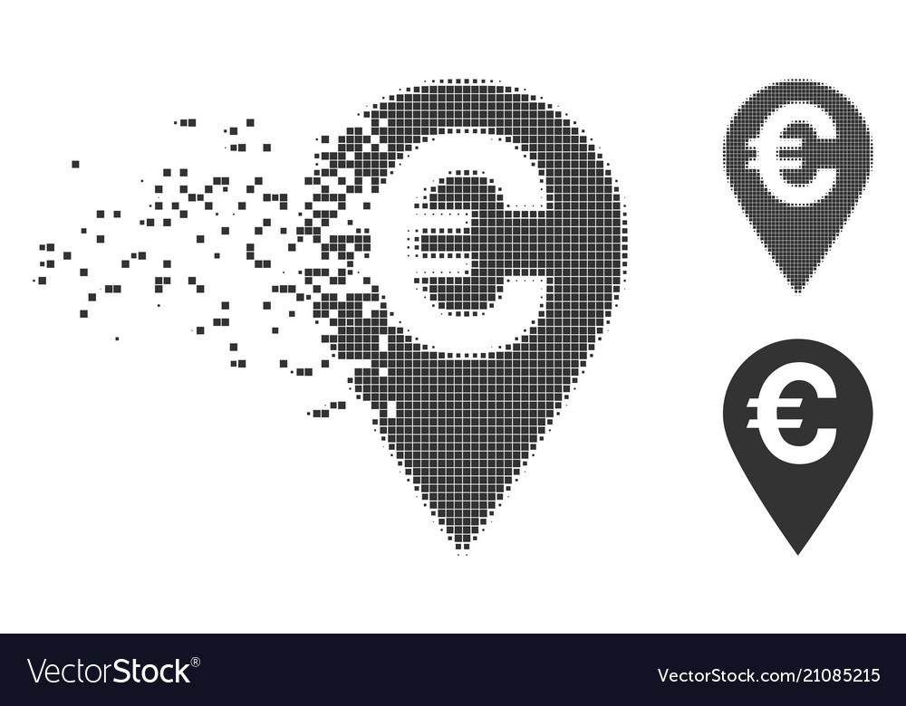Disintegrating pixel halftone euro map marker icon vector image Disintegrating pixel halftone euro map marker icon