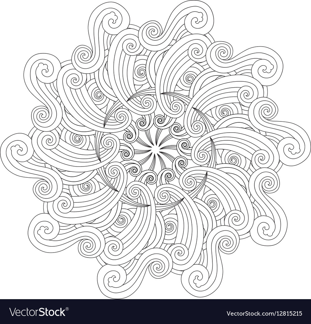 Graphic Mandala with waves and curles Zentangle Vector Image