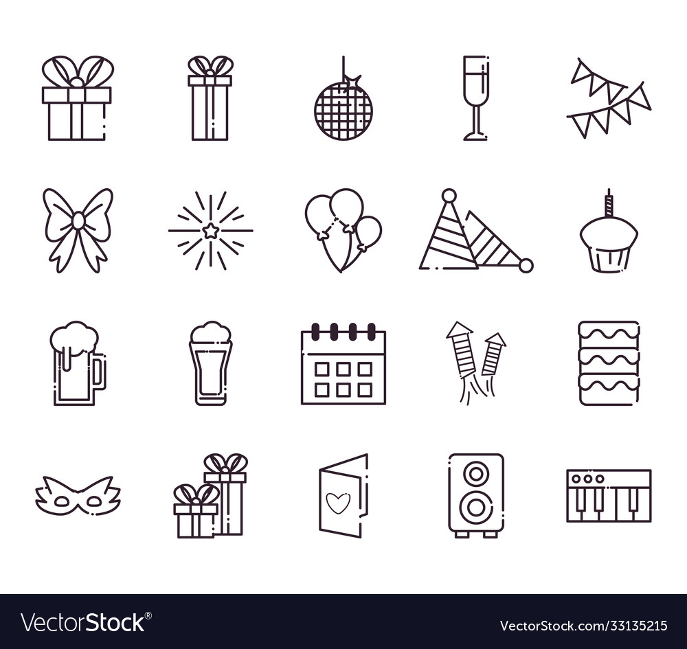 Party line style icons bundle design Royalty Free Vector