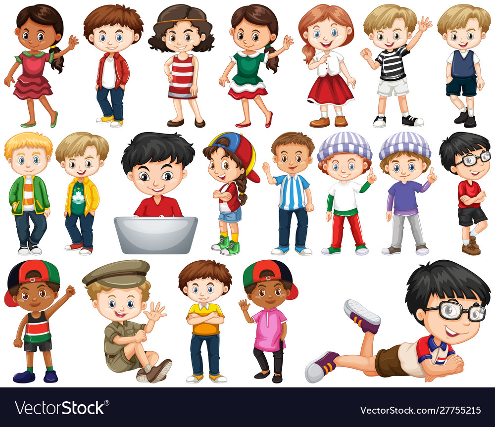 Set happy children doing different actions vector image Set happy children doing different actions