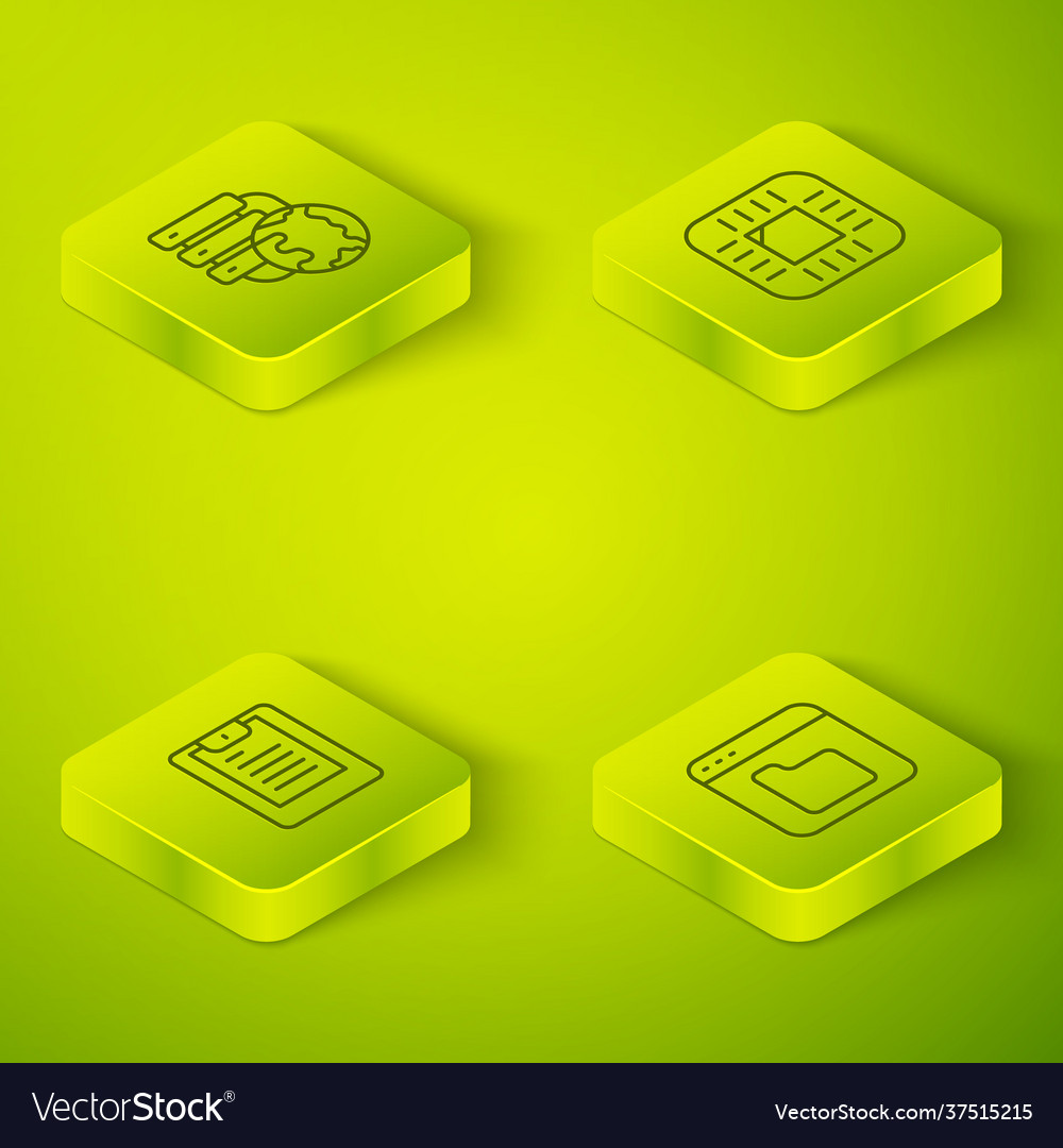 Set isometric line processor with cpu server vector image Set isometric line processor with cpu server