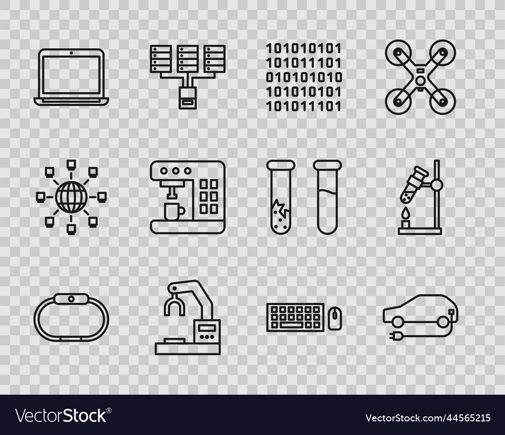 Set line smartwatch electric car binary code vector image Set line smartwatch electric car binary code