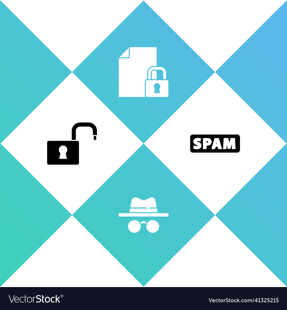 Set open padlock incognito mode document vector image Set open padlock incognito mode document