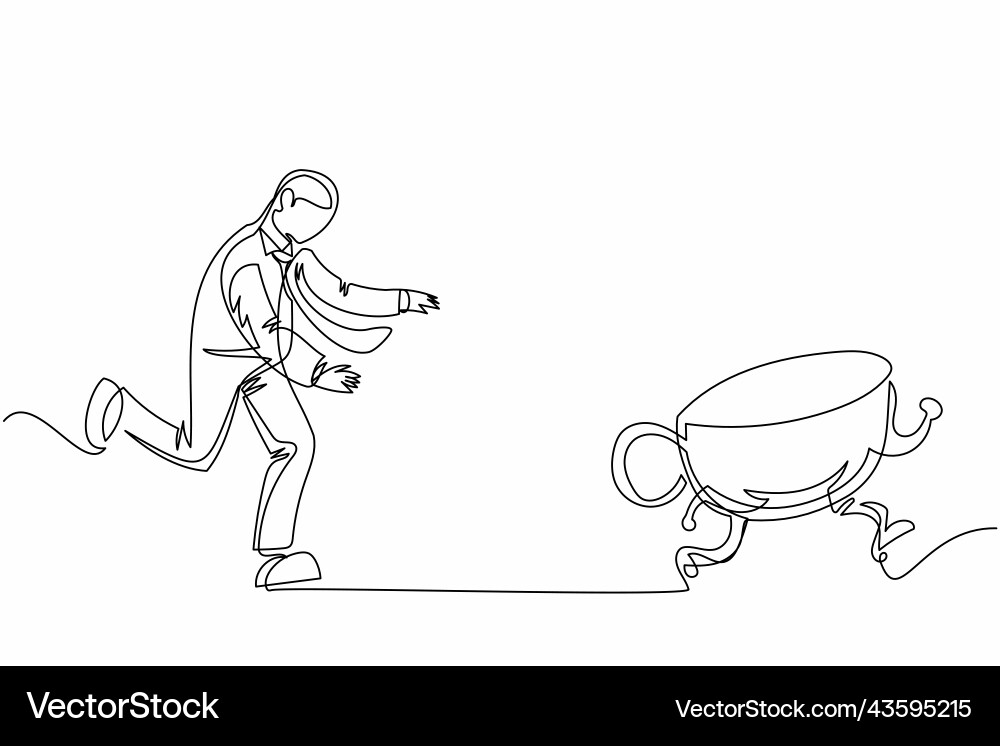 Single one line drawing businessman run chasing Vector Image