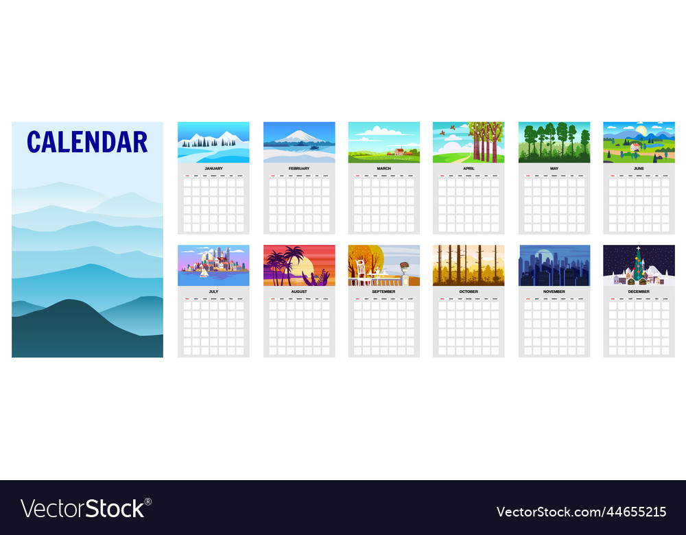 Template calendar landscape natural backgrounds Vector Image