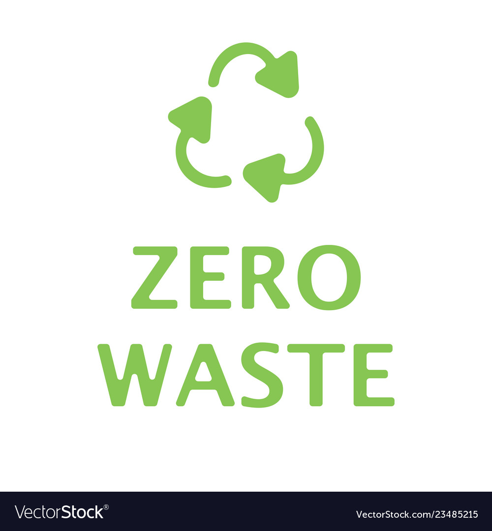 Zero waste text with green recycling sign isolated