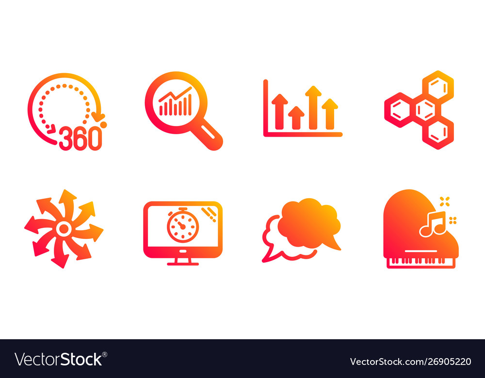 360 degrees data analysis and chat message icons vector image 360 degrees data analysis and chat message icons