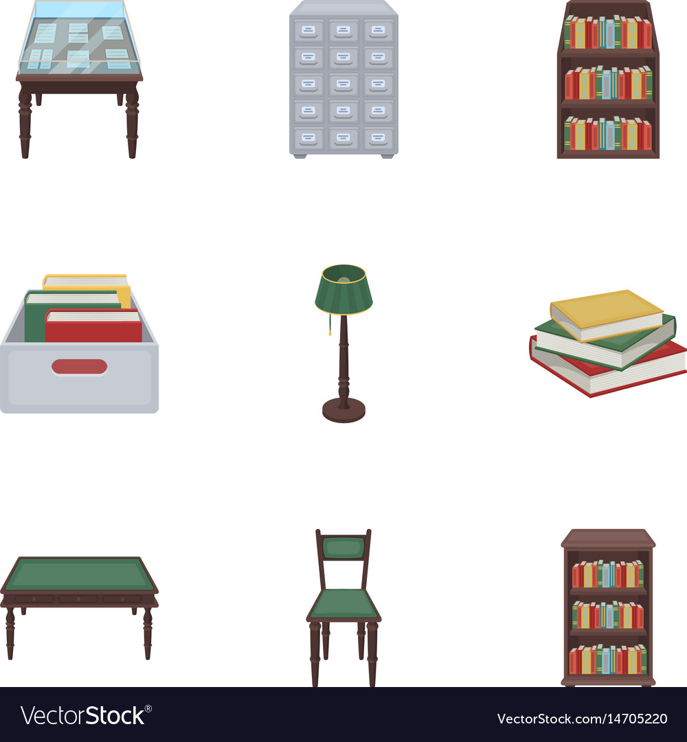 A set of icons with books seth about the library