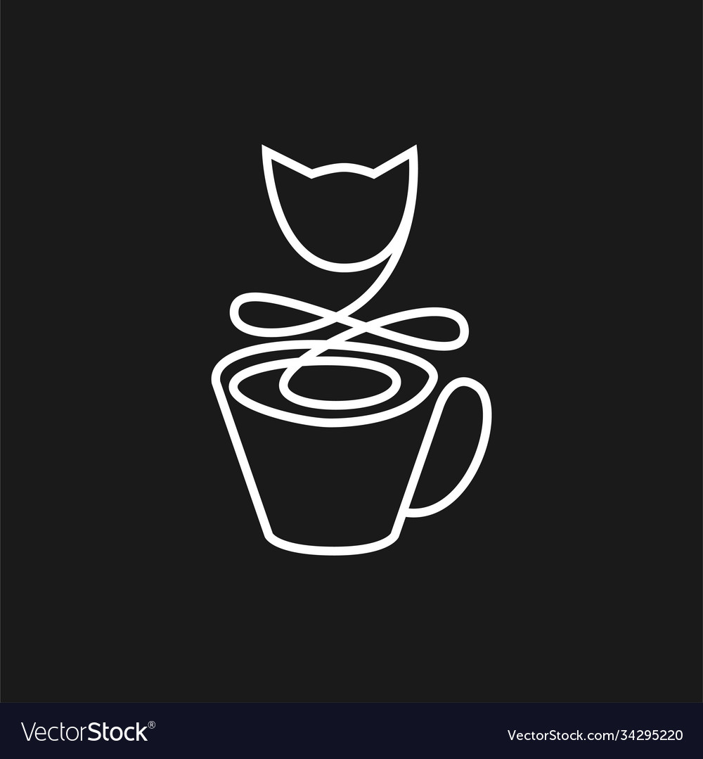 Cup in a simple linear style with cat outline vector image Cup in a simple linear style with cat outline