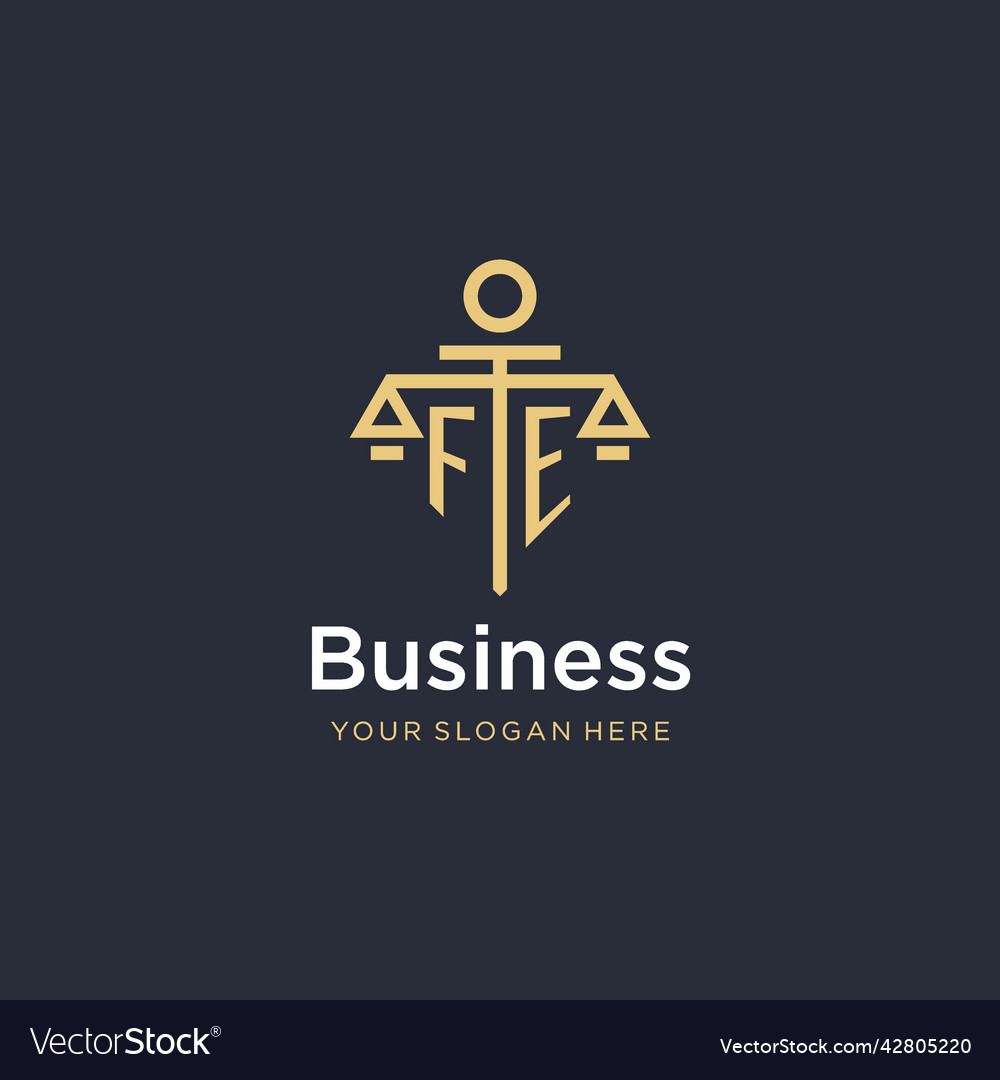 Fe initial monogram logo with scale and pillar