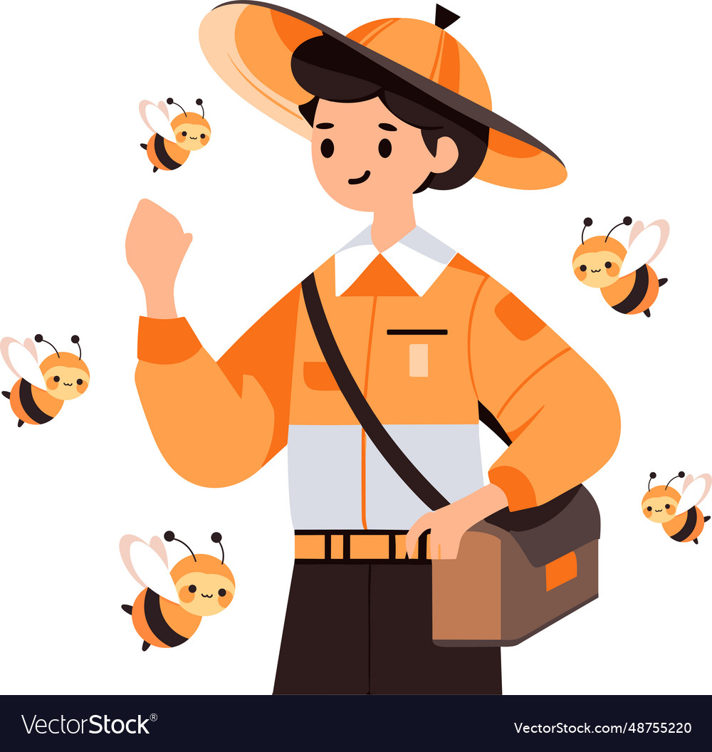 Hand drawn beekeeper or farmer character in flat