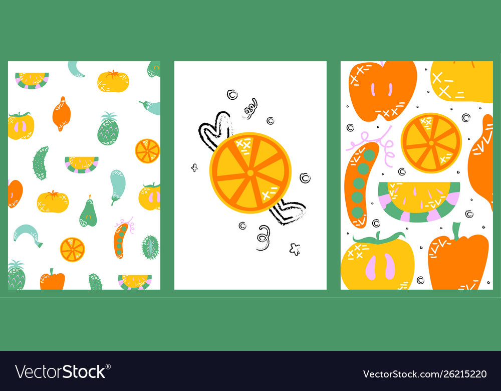 Set cute creative card with fruits vector image Set cute creative card with fruits