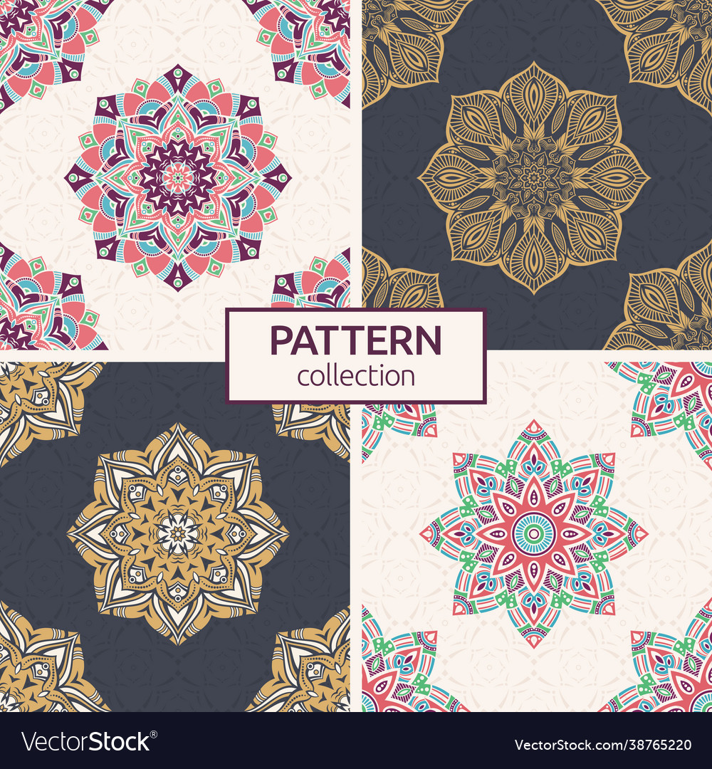 Set four seamless color patterns with mandala