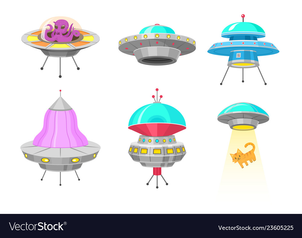 Alien spaceships set of ufo unidentified flying Vector Image