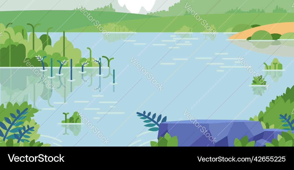 Background lake inlet cartoon spring lagoon Vector Image