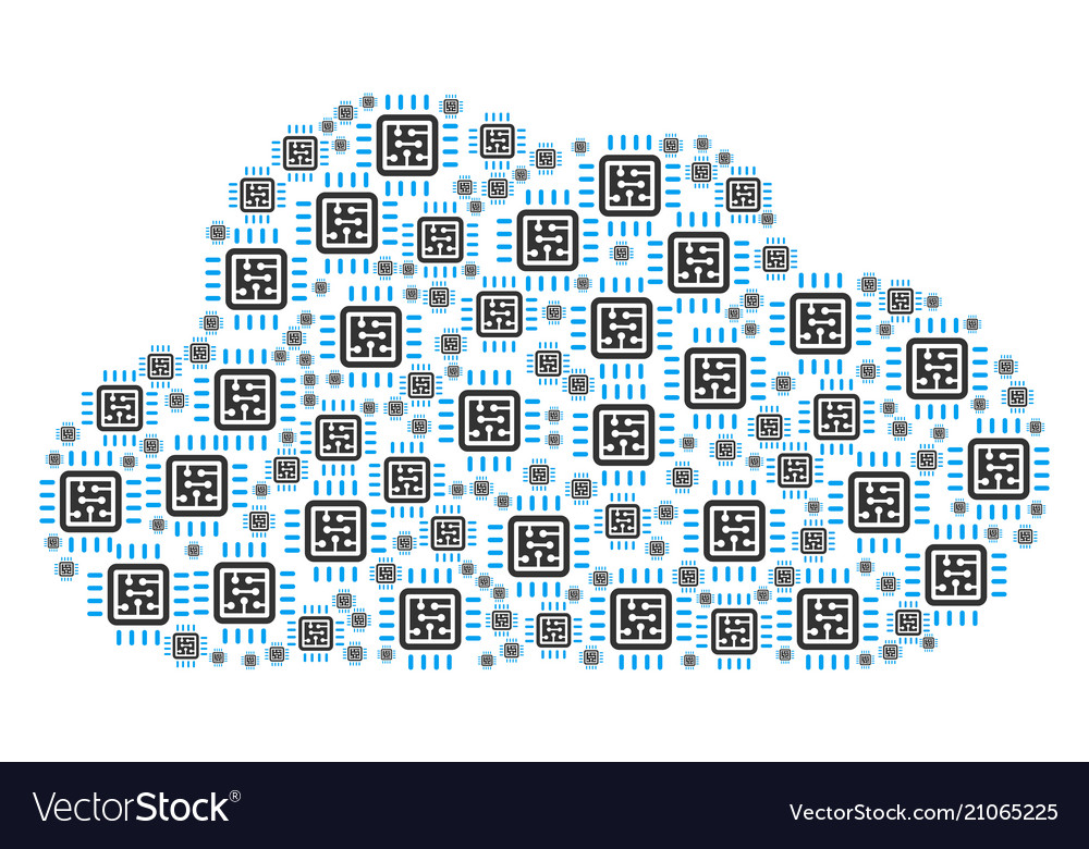 Cloud figure of cpu circuit icons