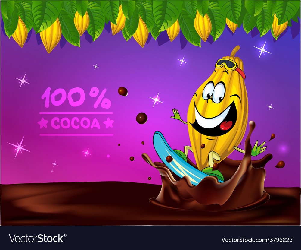 Funny chocolate design with cocoa pod leaf