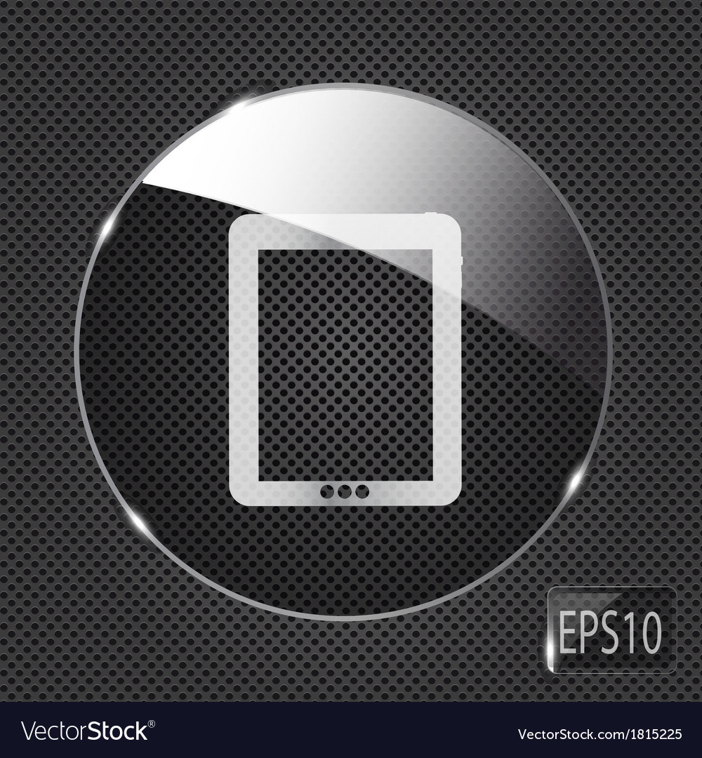 Glass pad button icon on metal background